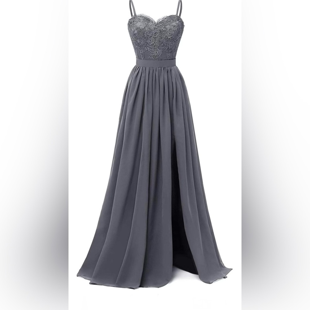 Brand new Elegant grey Long gown with side slit for Prom/weddings